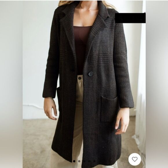 Carly Jean Los Angeles Jackets & Blazers - NEW CJLA | Eleanor Coat Plaid Chocolate Brown Knit Coatigan, Womens Mediun